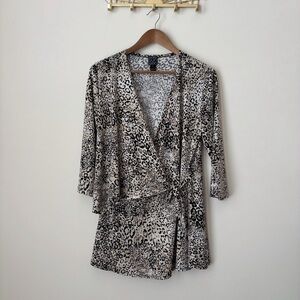 Clara Sunwoo Animal Print Side Tie Wrap Tunic Top Large